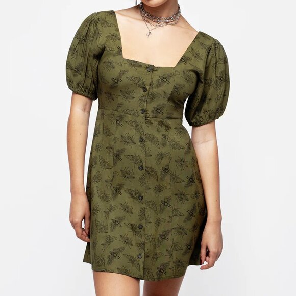 Disturbia Dresses & Skirts - Disturbia Mortmoth Print Puff Sleeve Mini Dress in Green Size US 12